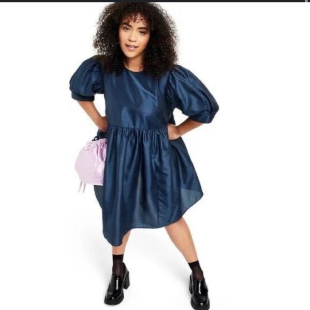 NWT KIKA VARGAS X TARGET Blue Puff Sleeve Pockets Babydoll Dress Size XL